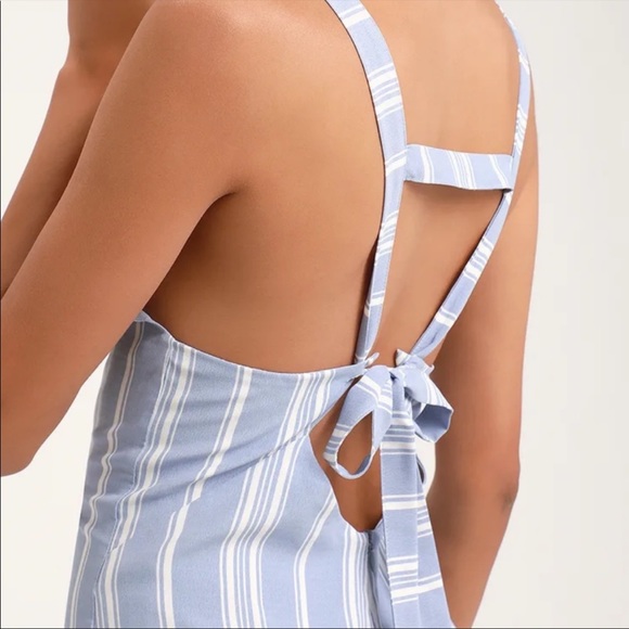 LULU’S NICOLA BLUE STRIPE WIDE LEG JUMPSUIT NWT - Picture 2 of 8